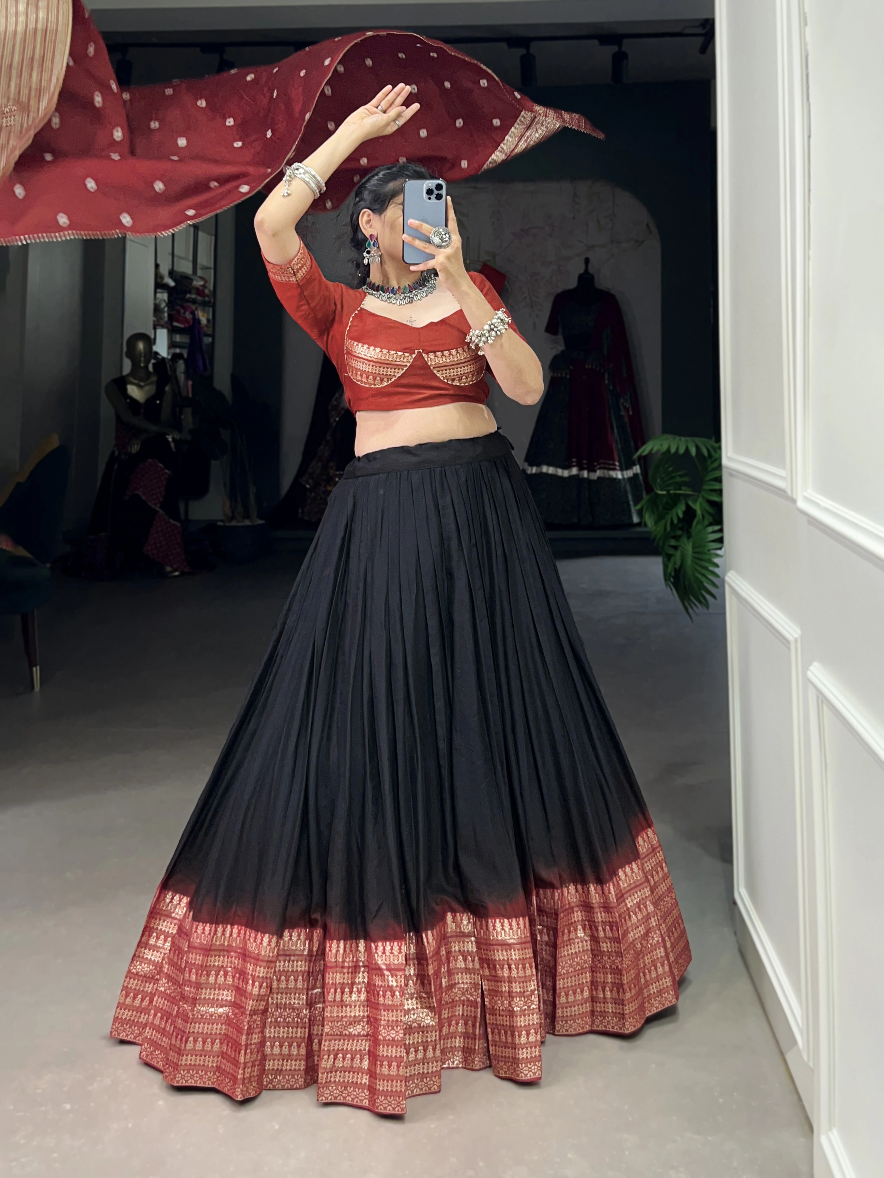 Pure Chanderi Lehenga-Black-2