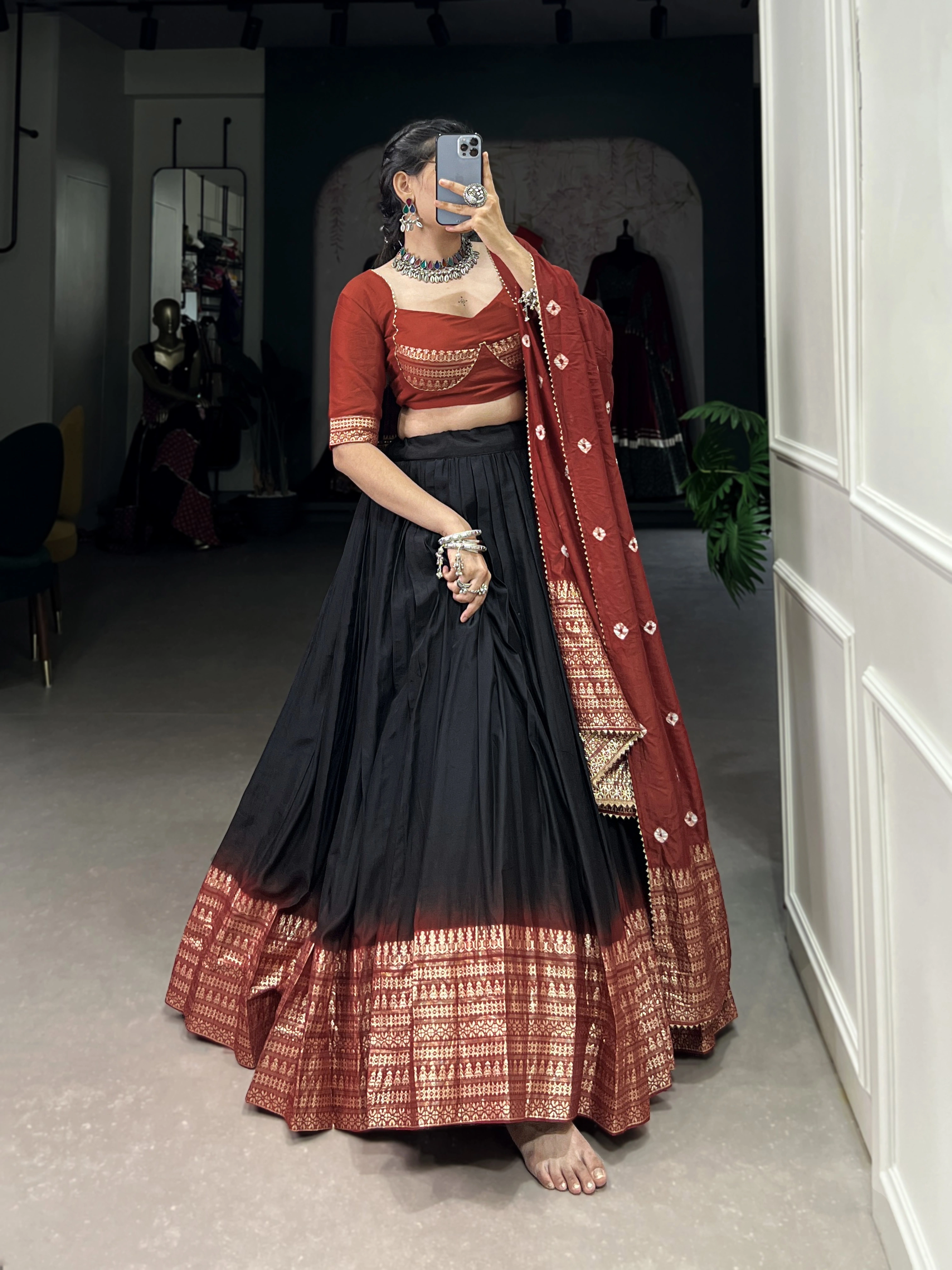 Pure Chanderi Lehenga-Black-4