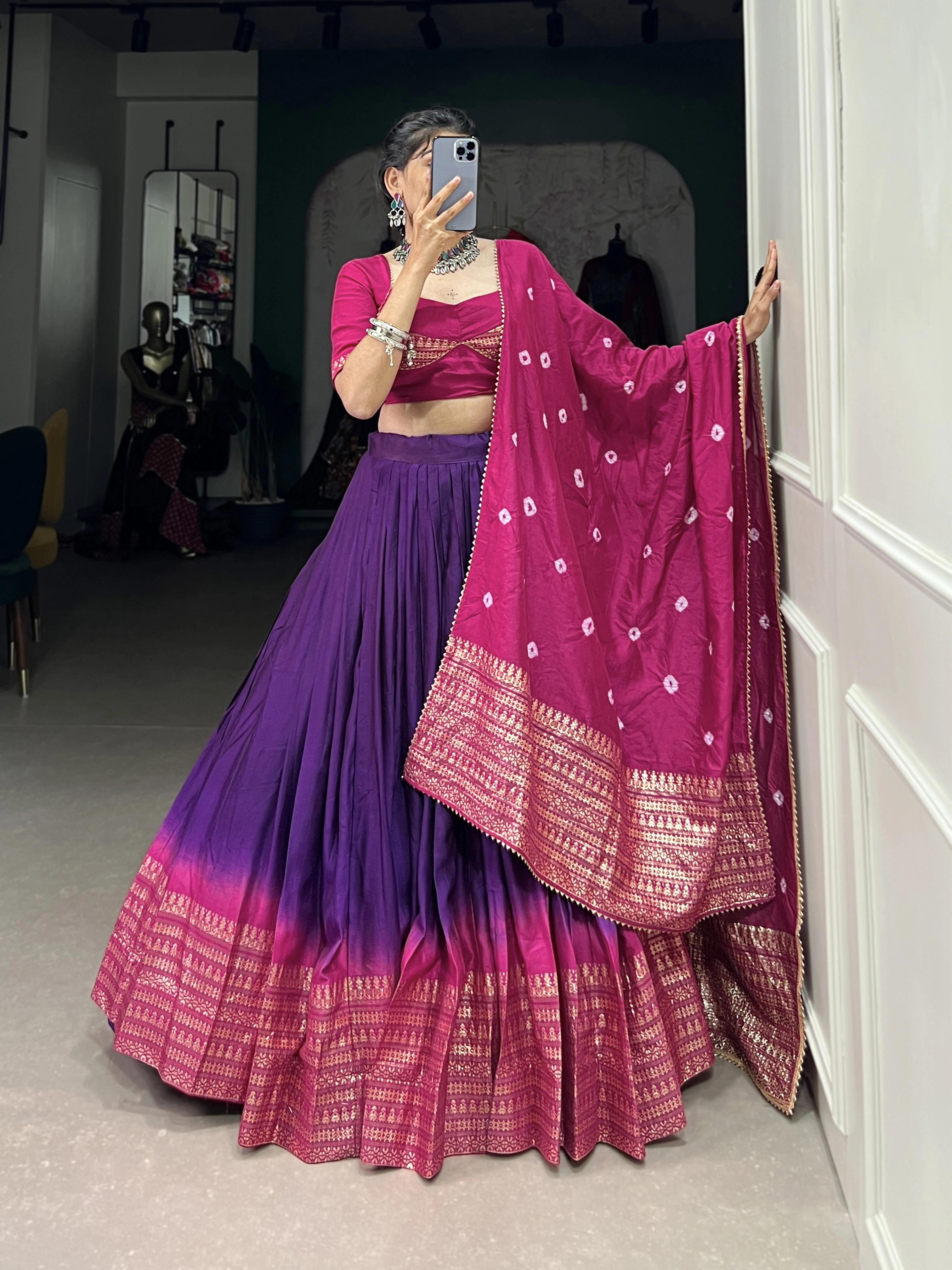 Pure Chanderi Lehenga-Purple-4