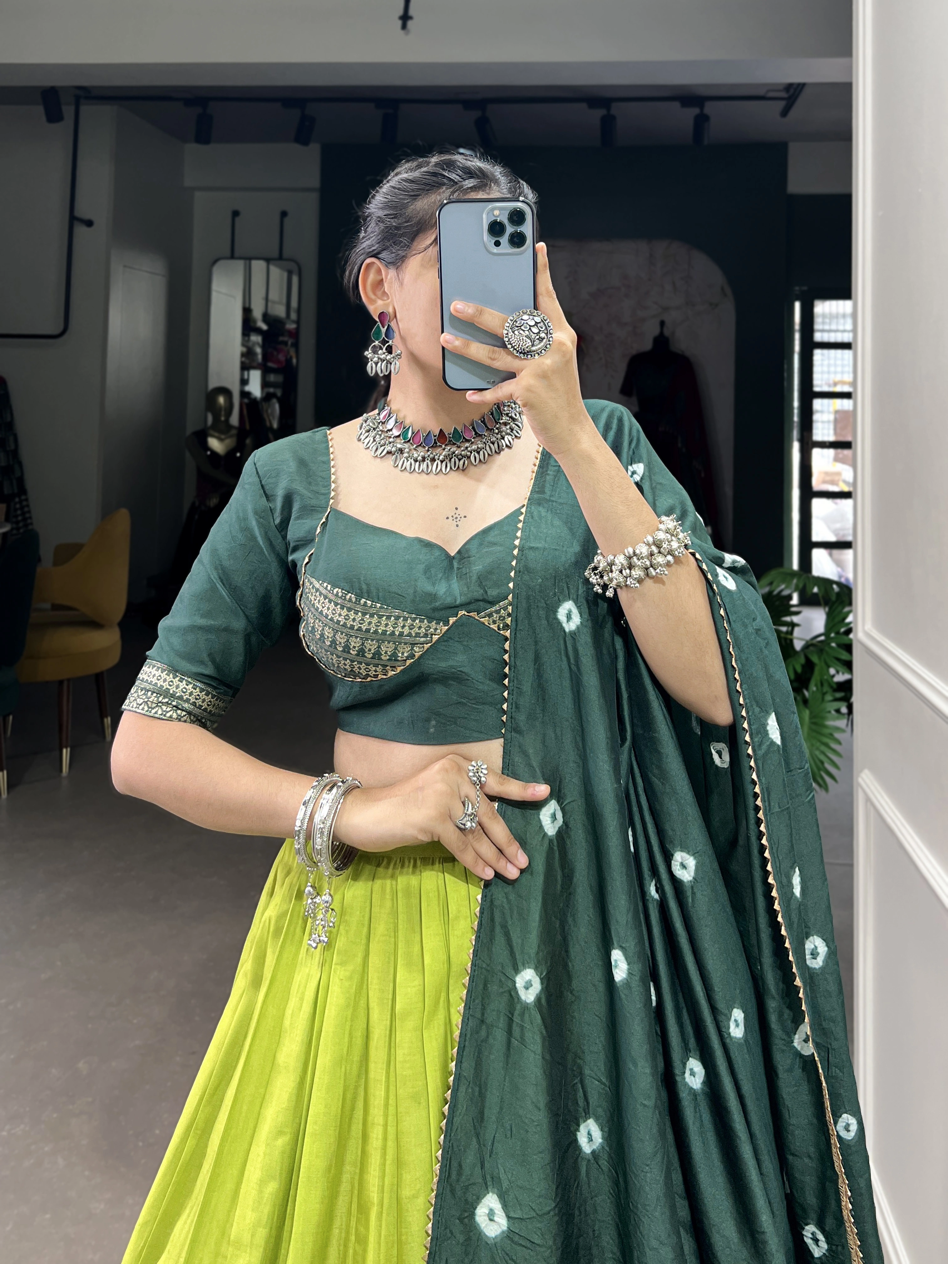 Pure Chanderi Lehenga-Green-1