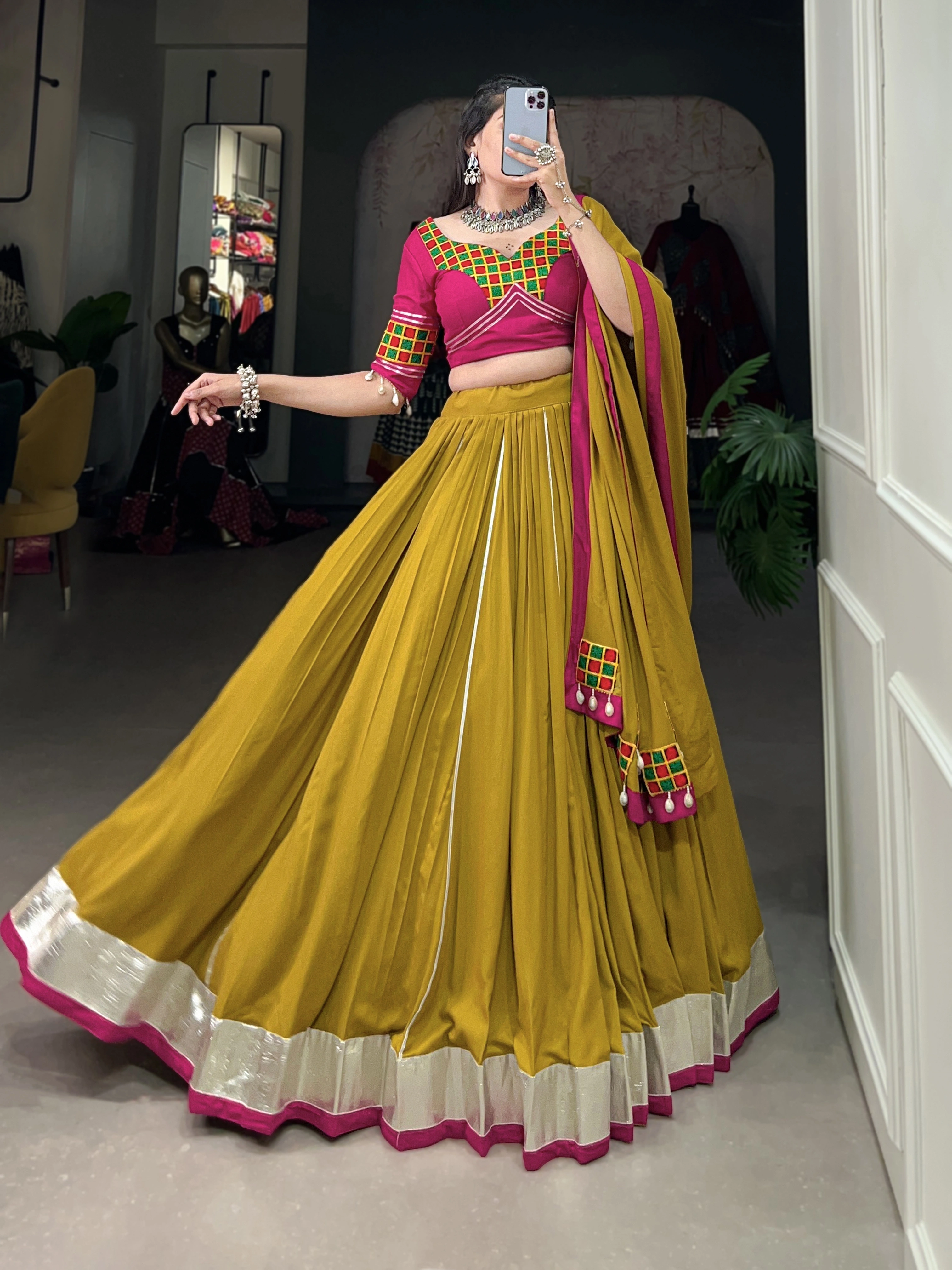 Yellow Paithani lehenga choli-Yellow-4