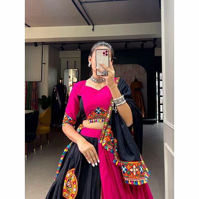 okcloth gamthi work and mirror work with paper mirror work lace border