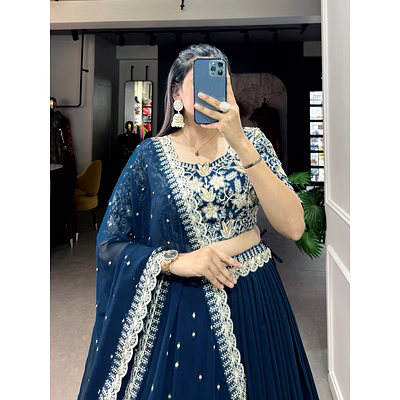 okcloth georgette lehenga choli and an intricately embroidered banglory blouse