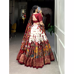 Tussar Silk Kalamkari Print Lehenga Choli