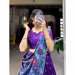 Tussar Silk Kalamkari Print Lehenga Choli