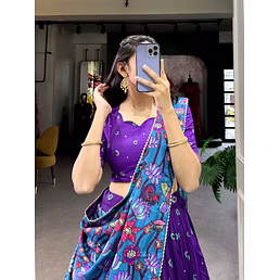 Tussar Silk Kalamkari Print Lehenga Choli