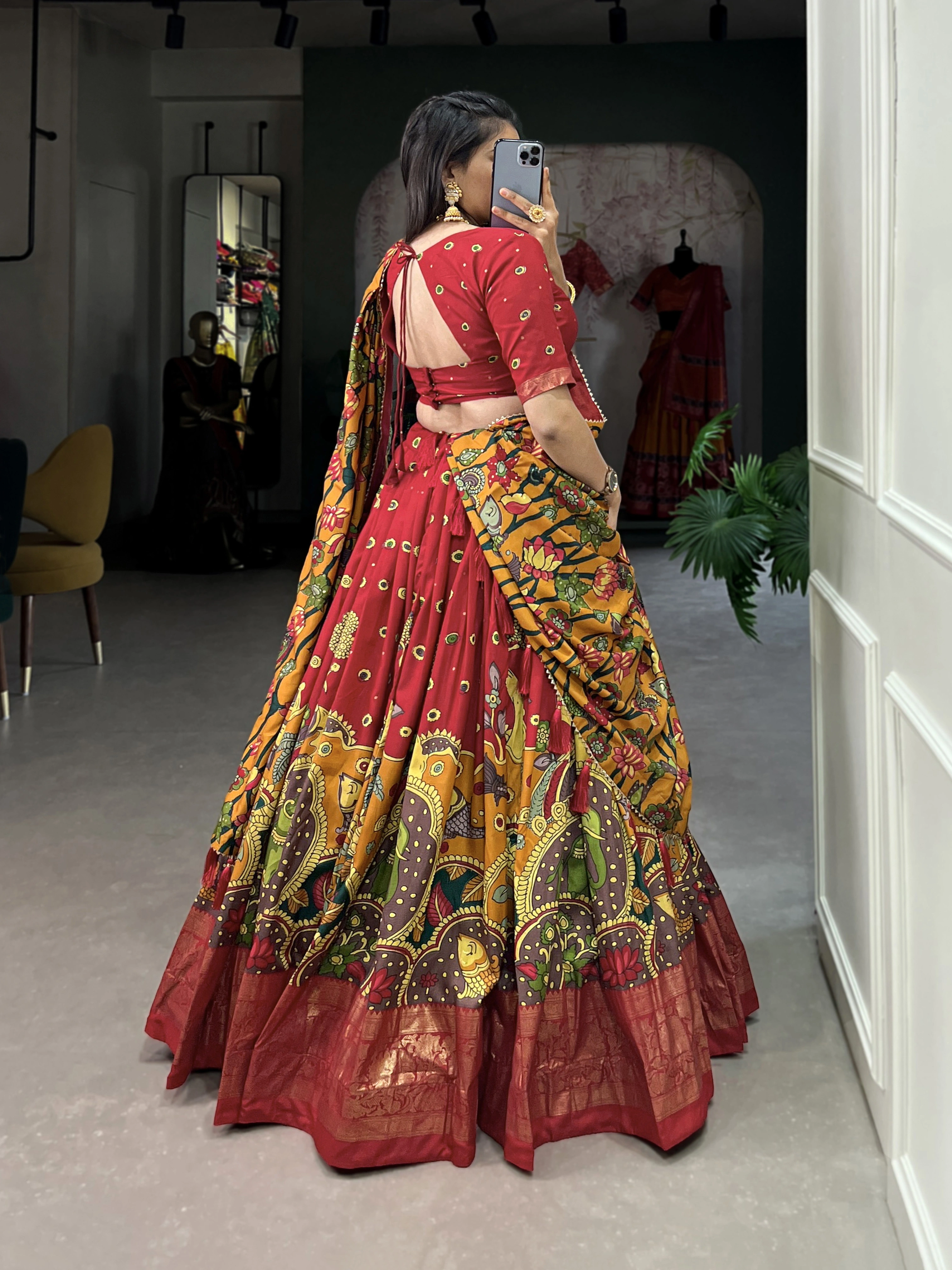 Tussar Silk Kalamkari Print Lehenga Choli-NNK153