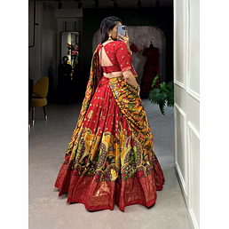Tussar Silk Kalamkari Print Lehenga Choli