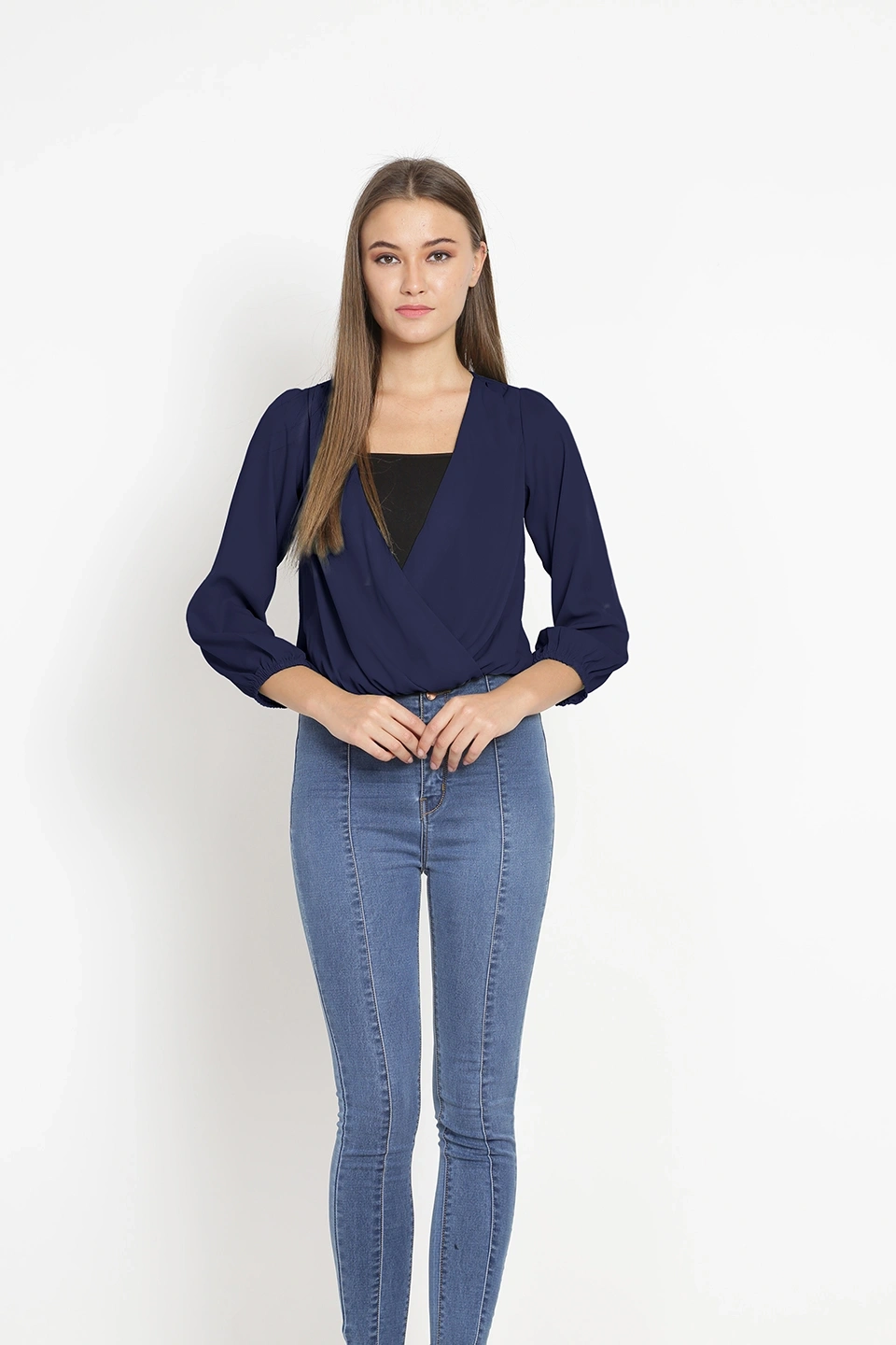 Overlap Shrug Top-Blue-38 (M)-1