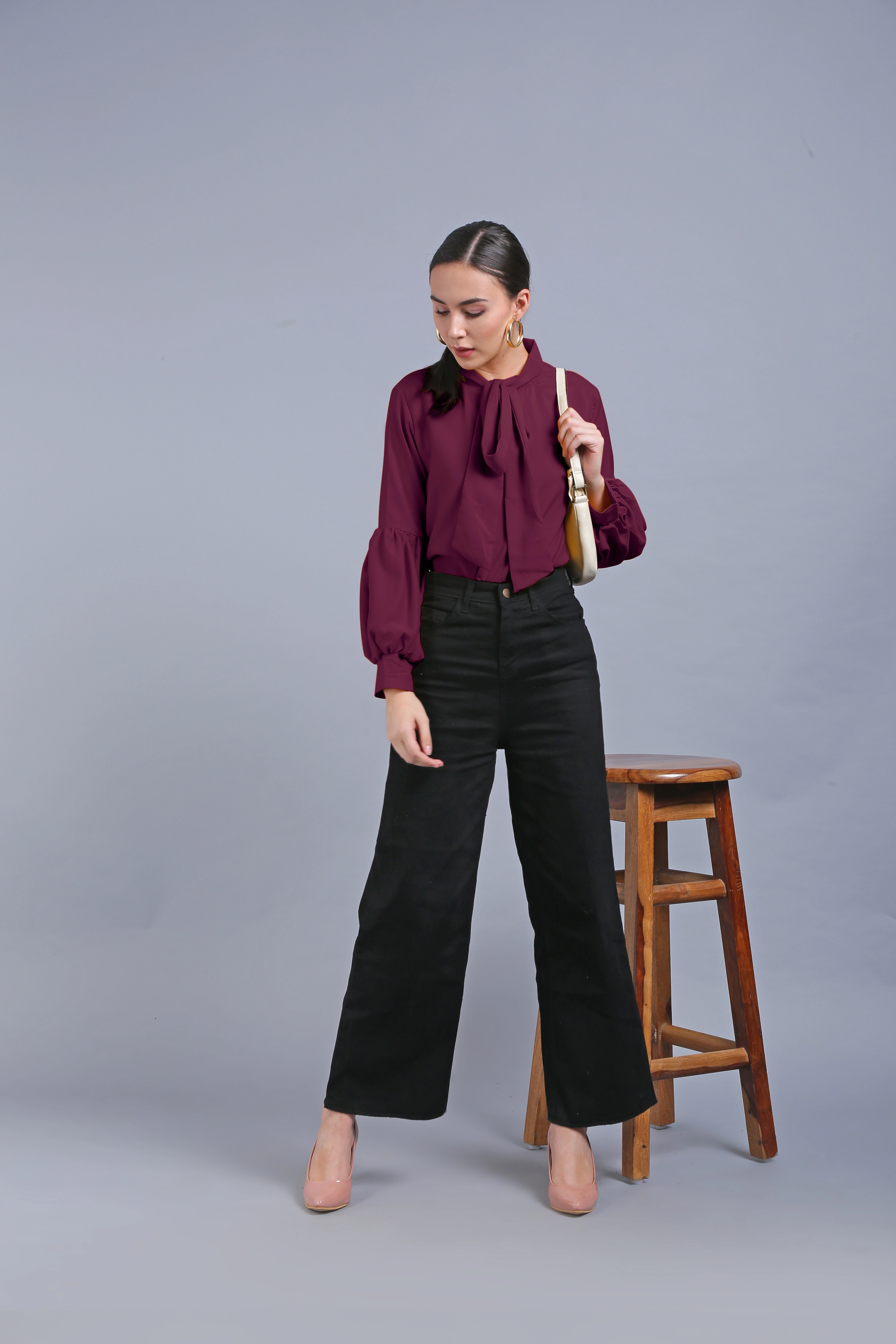 Puff Sleeve Top-Wine-38 (M)-1