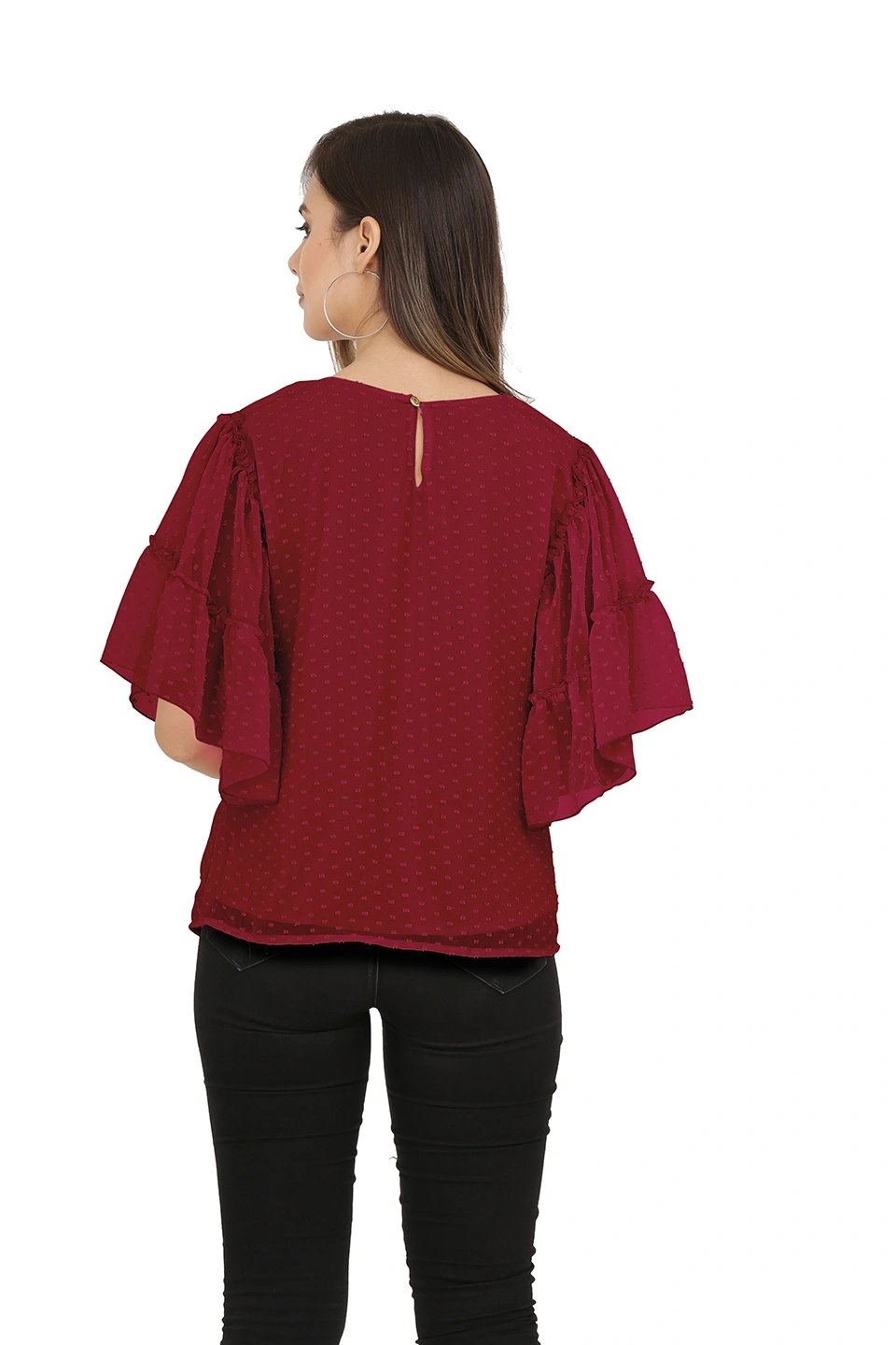 Swiss Sleeve Top-38 (M)-Burgundy-2