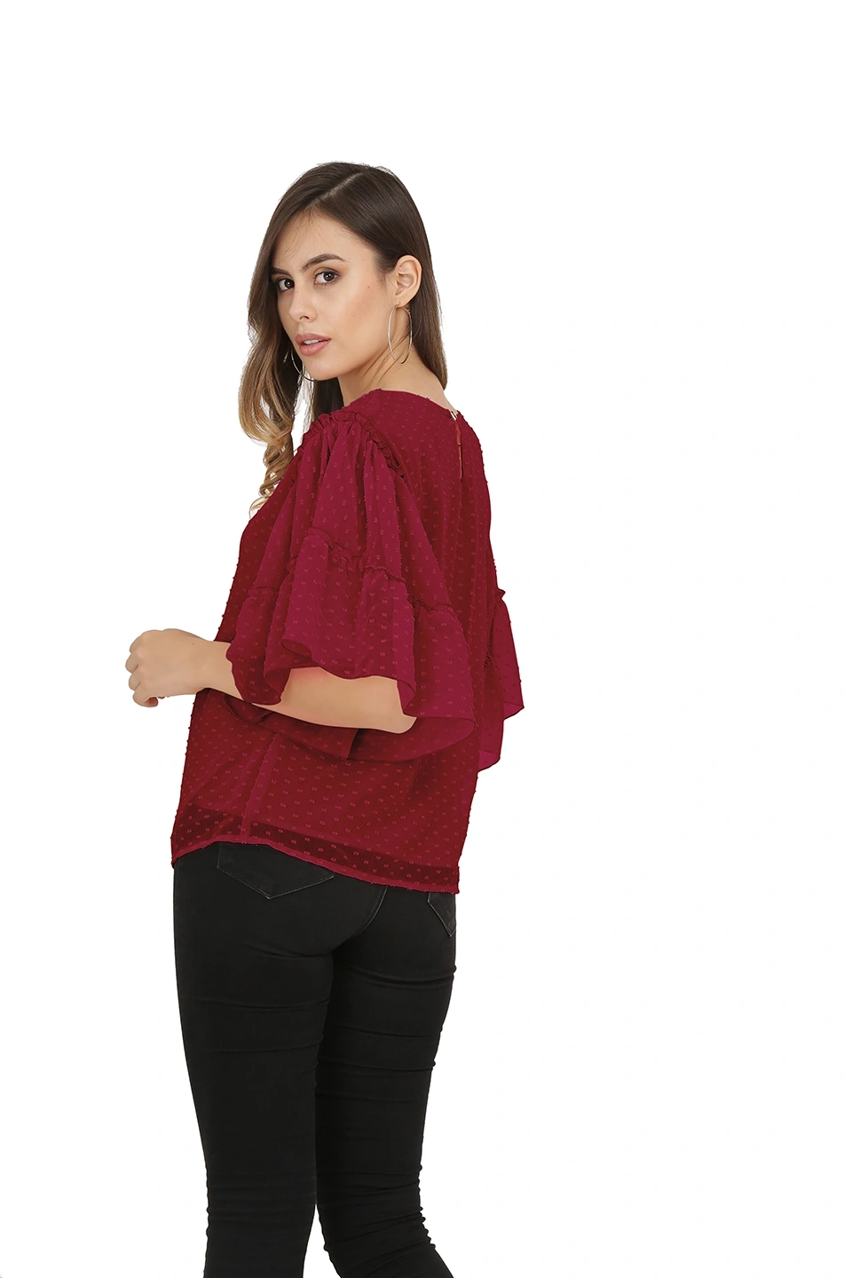 Swiss Sleeve Top-38 (M)-Burgundy-3