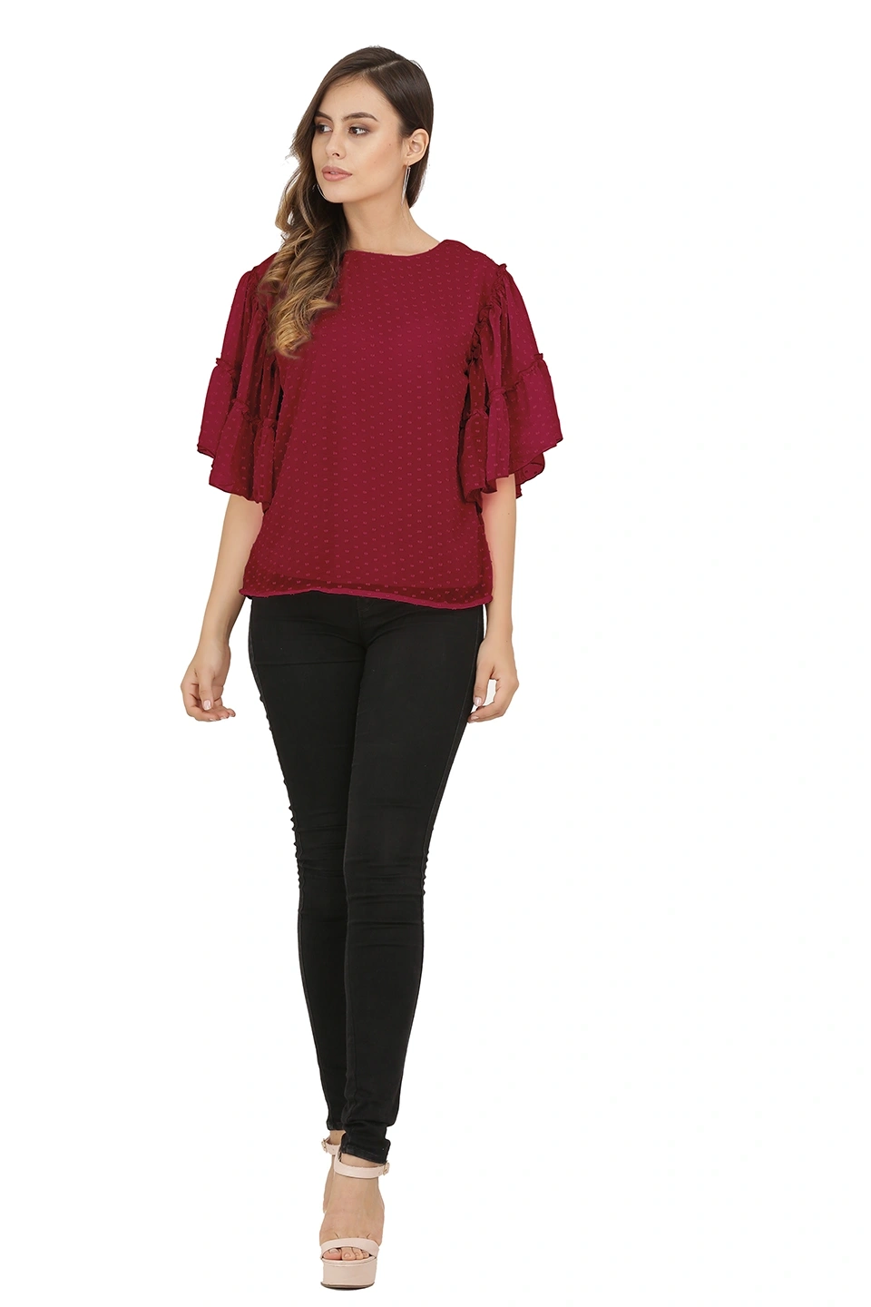 Swiss Sleeve Top-38 (M)-Burgundy-4