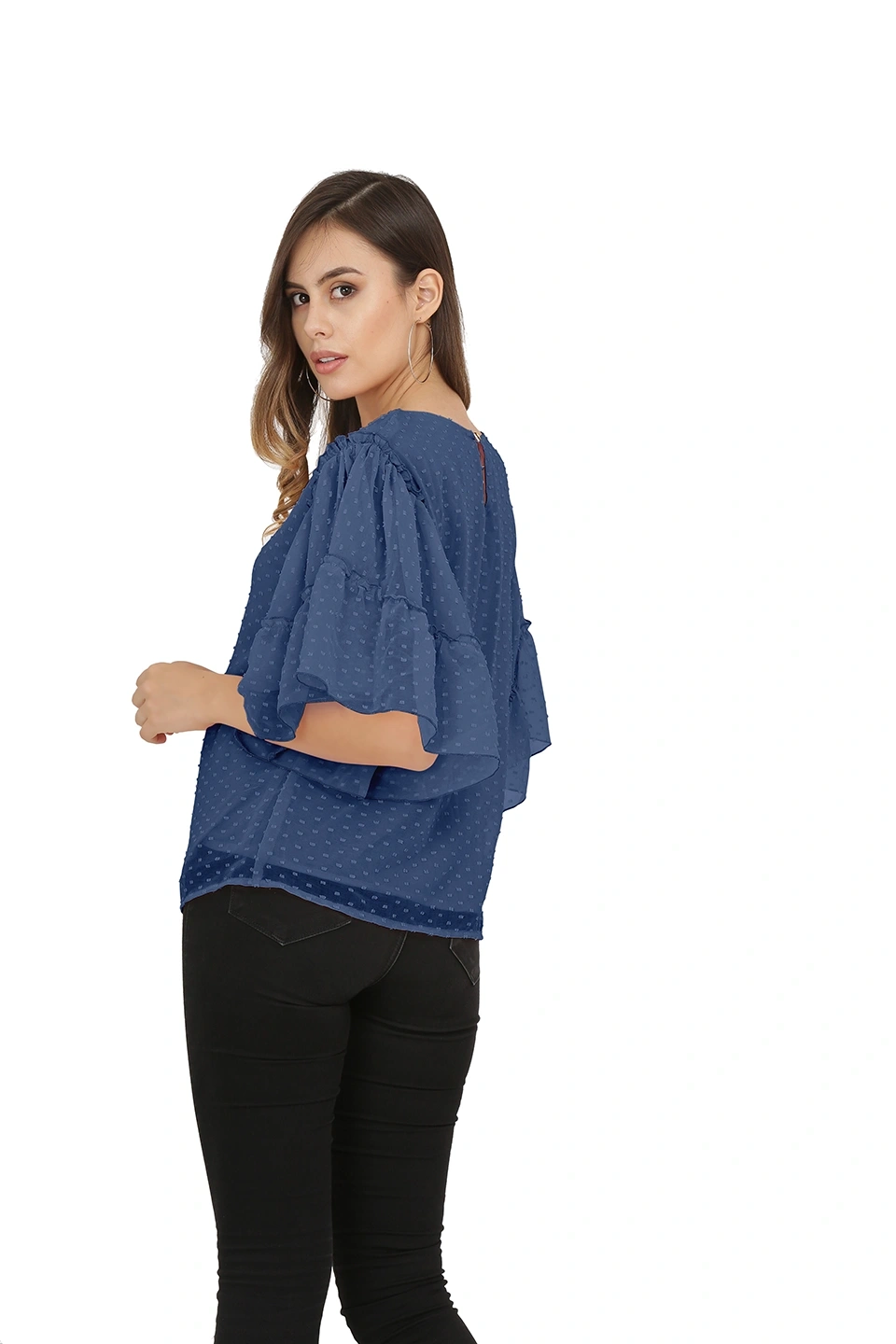 Swiss Sleeve Top-38 (M)-Blue-3