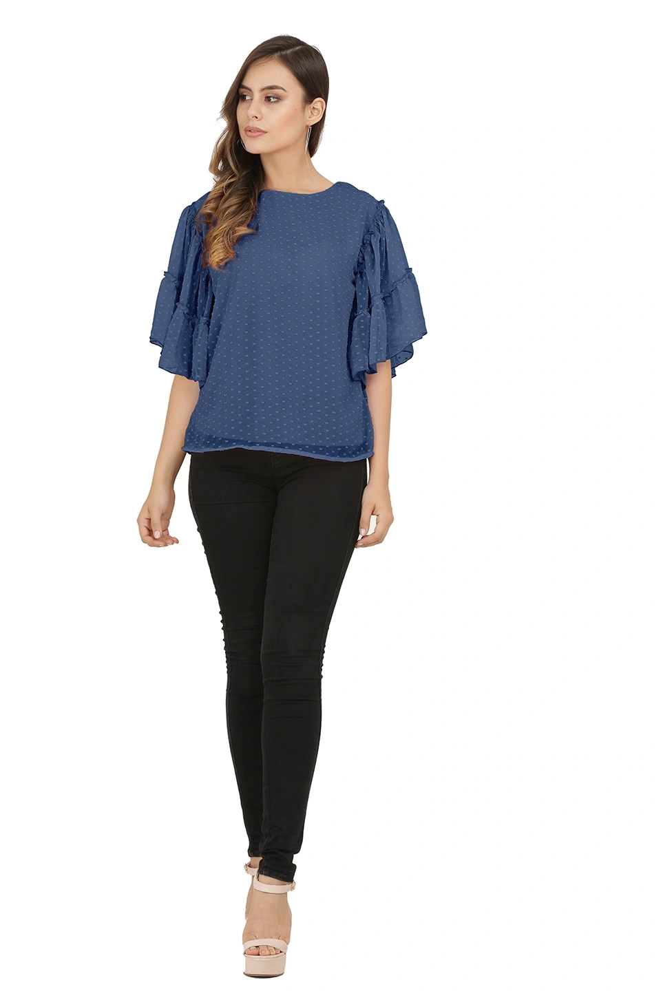 Swiss Sleeve Top-38 (M)-Blue-4