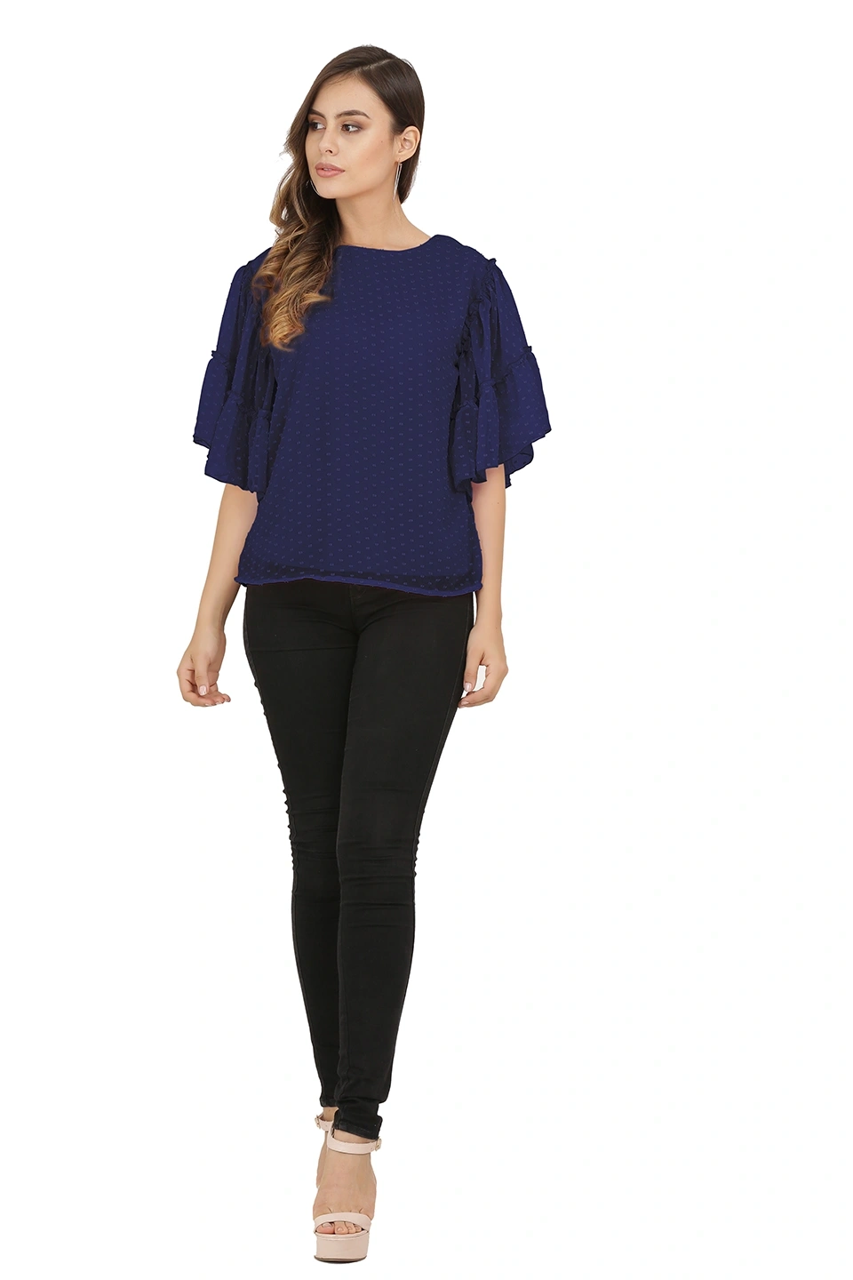 Swiss Sleeve Top-38 (M)-Nave Blue-4