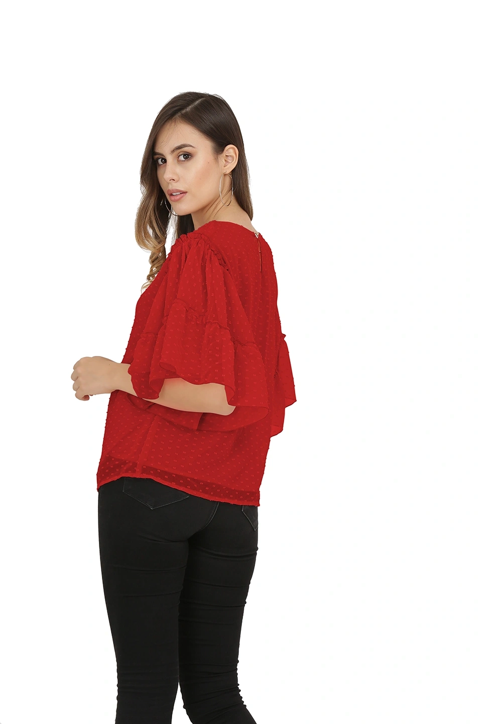 Swiss Sleeve Top-Red-38 (M)-3