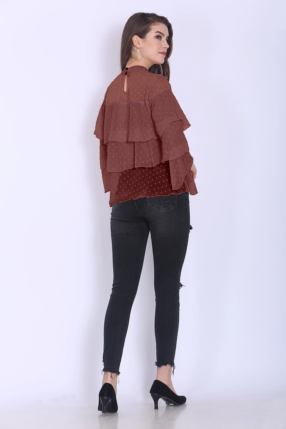 Valentino Ruffle Top-38 (M)-Brown-2