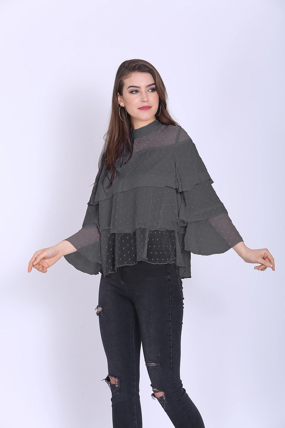 Valentino Ruffle Top-38 (M)-Grey-1