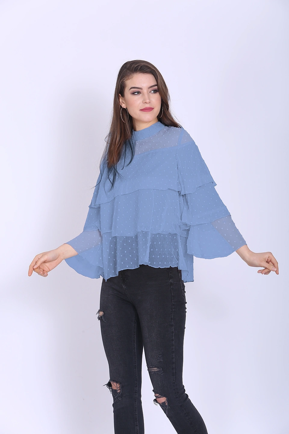 Valentino Ruffle Top-38 (M)-Sky Blue-1