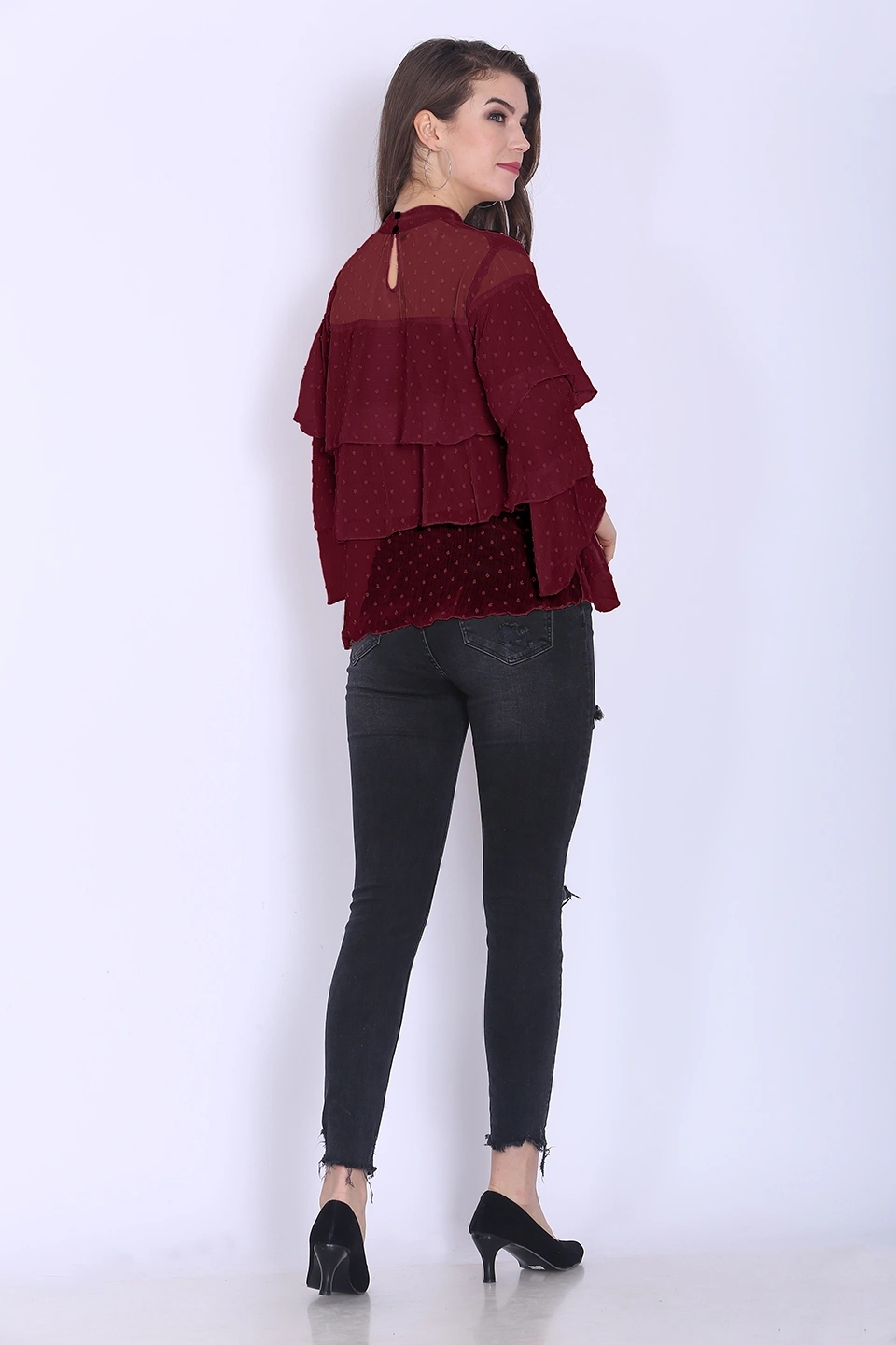 Valentino Ruffle Top-38 (M)-Maroon-1