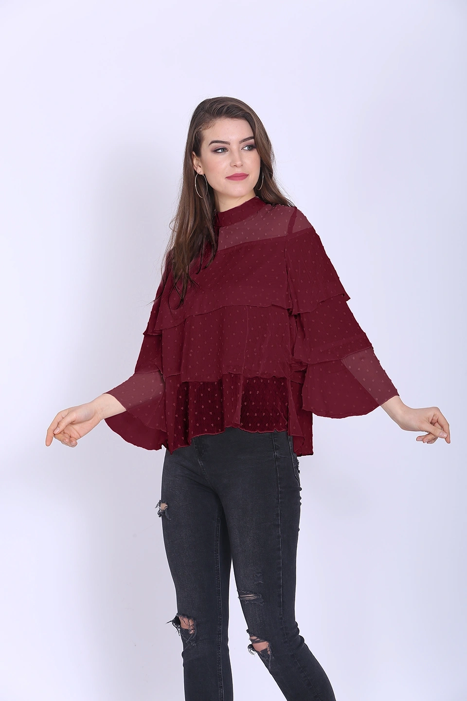 Valentino Ruffle Top-38 (M)-Maroon-2