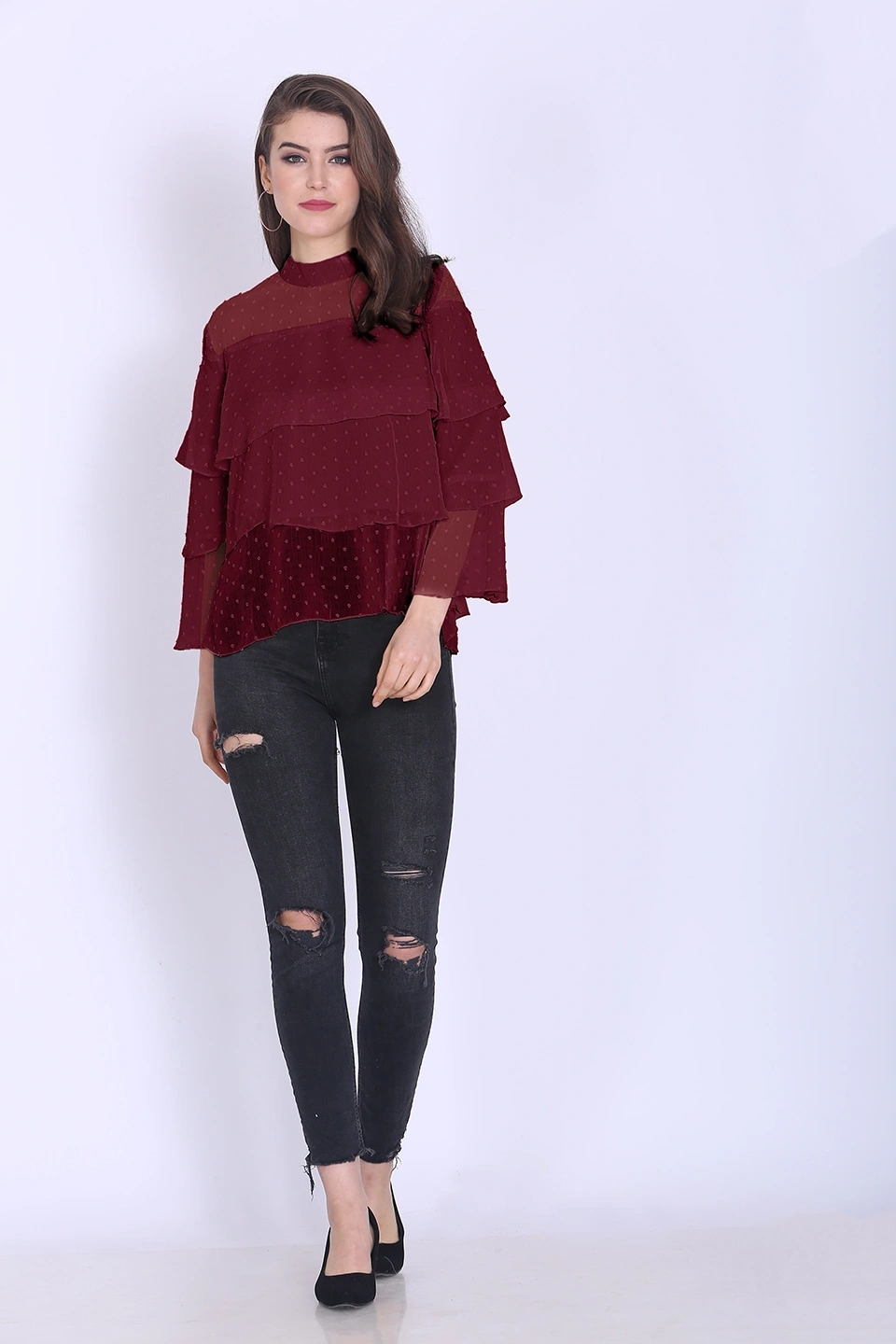 Valentino Ruffle Top-38 (M)-Maroon-3