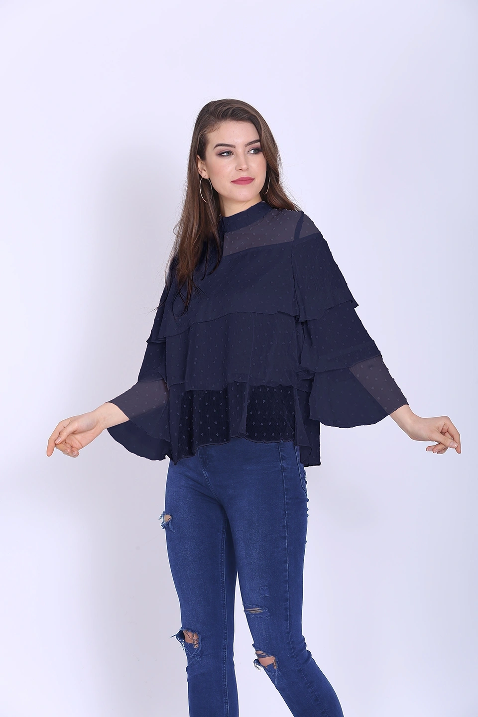 Valentino Ruffle Top-38 (M)-Navy Blue-1