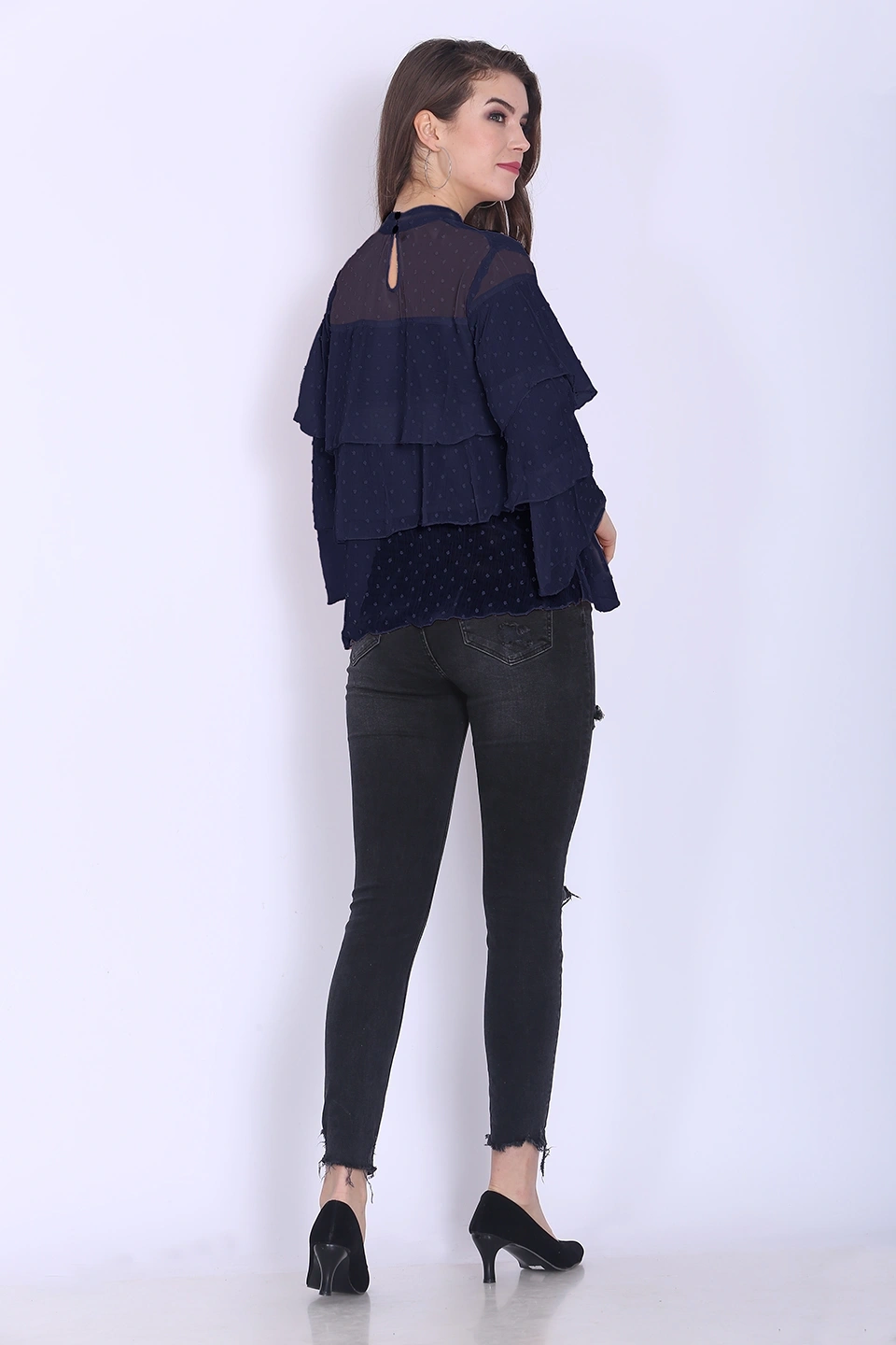 Valentino Ruffle Top-38 (M)-Navy Blue-2