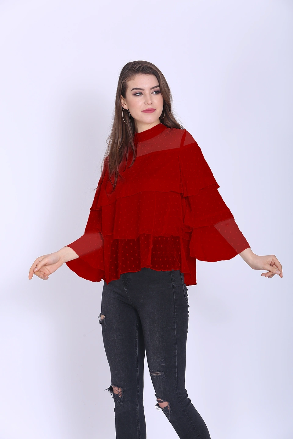 Valentino Ruffle Top-38 (M)-Red-1