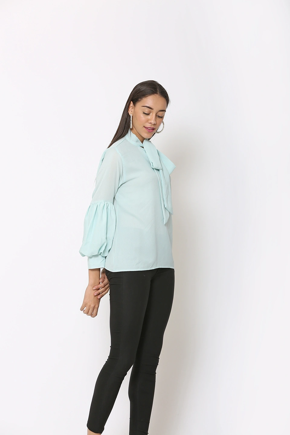 Puff Sleeve Top-Mint Blue-40 (L)-3