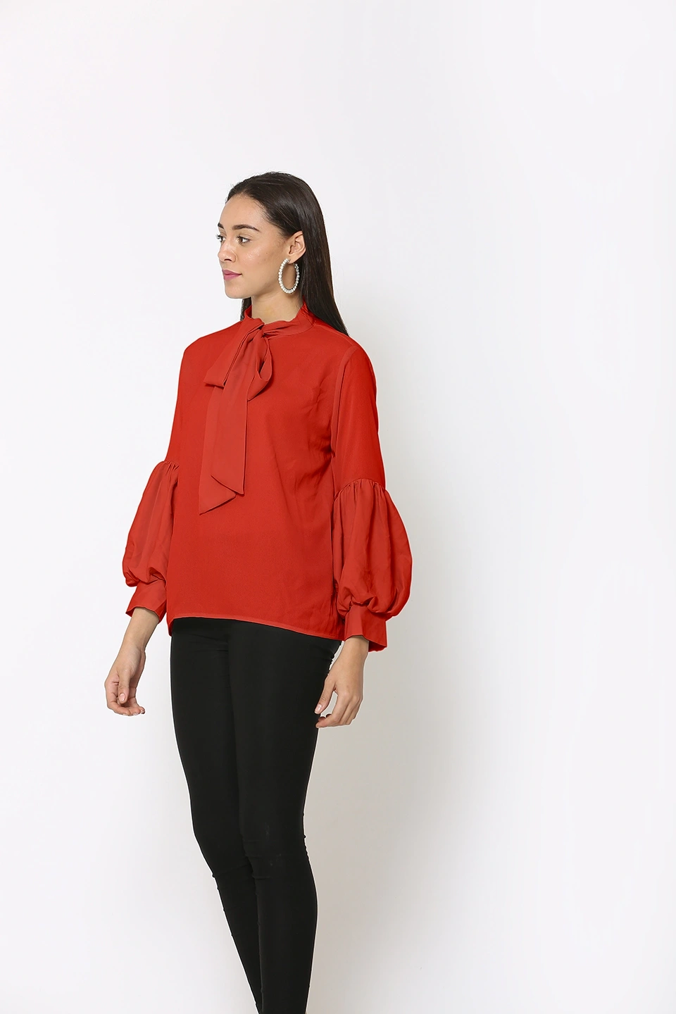 Puff Sleeve Top-Red-40 (L)-1