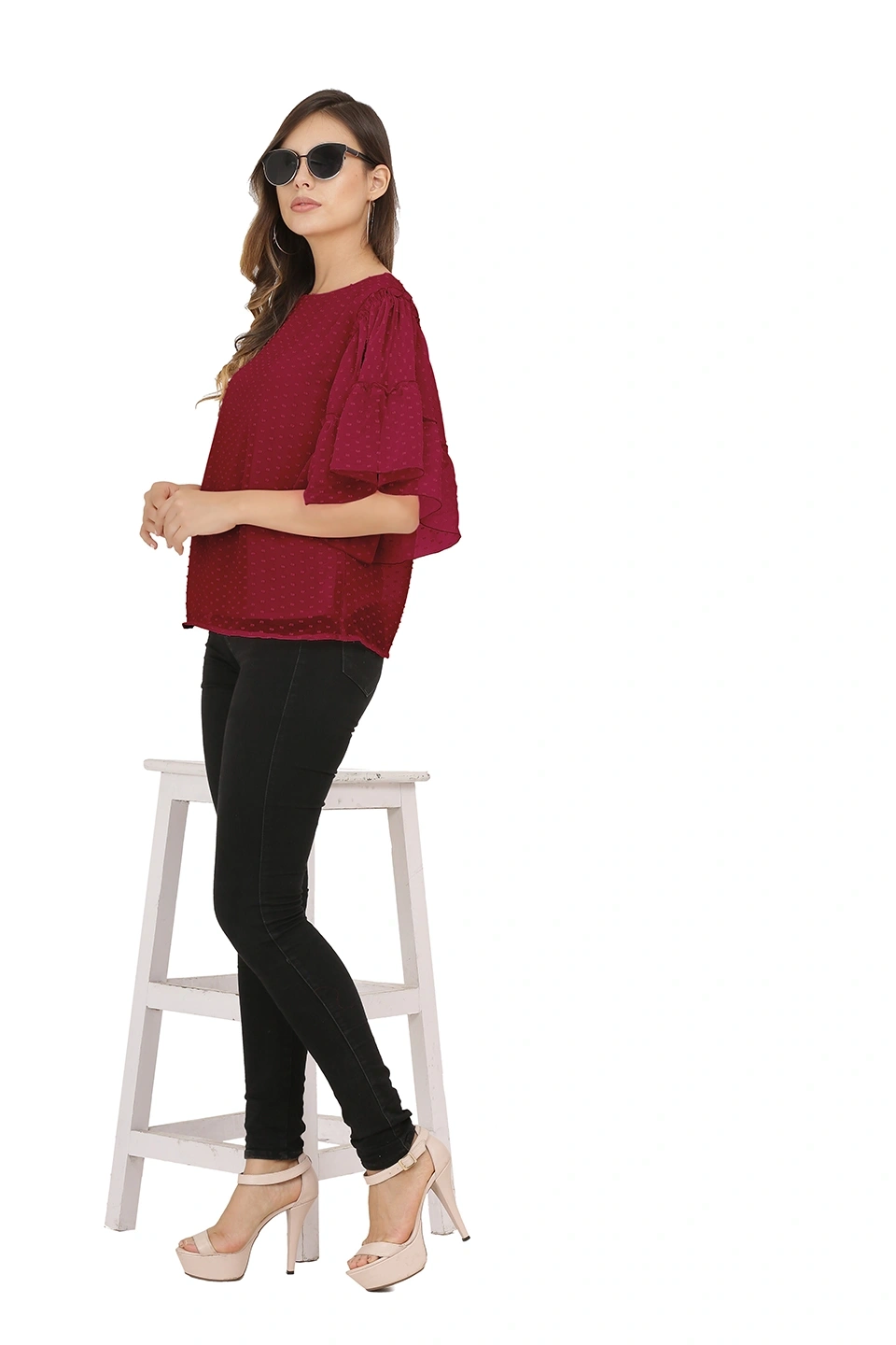 Swiss Sleeve Top-40 (L)-Burgundy-1