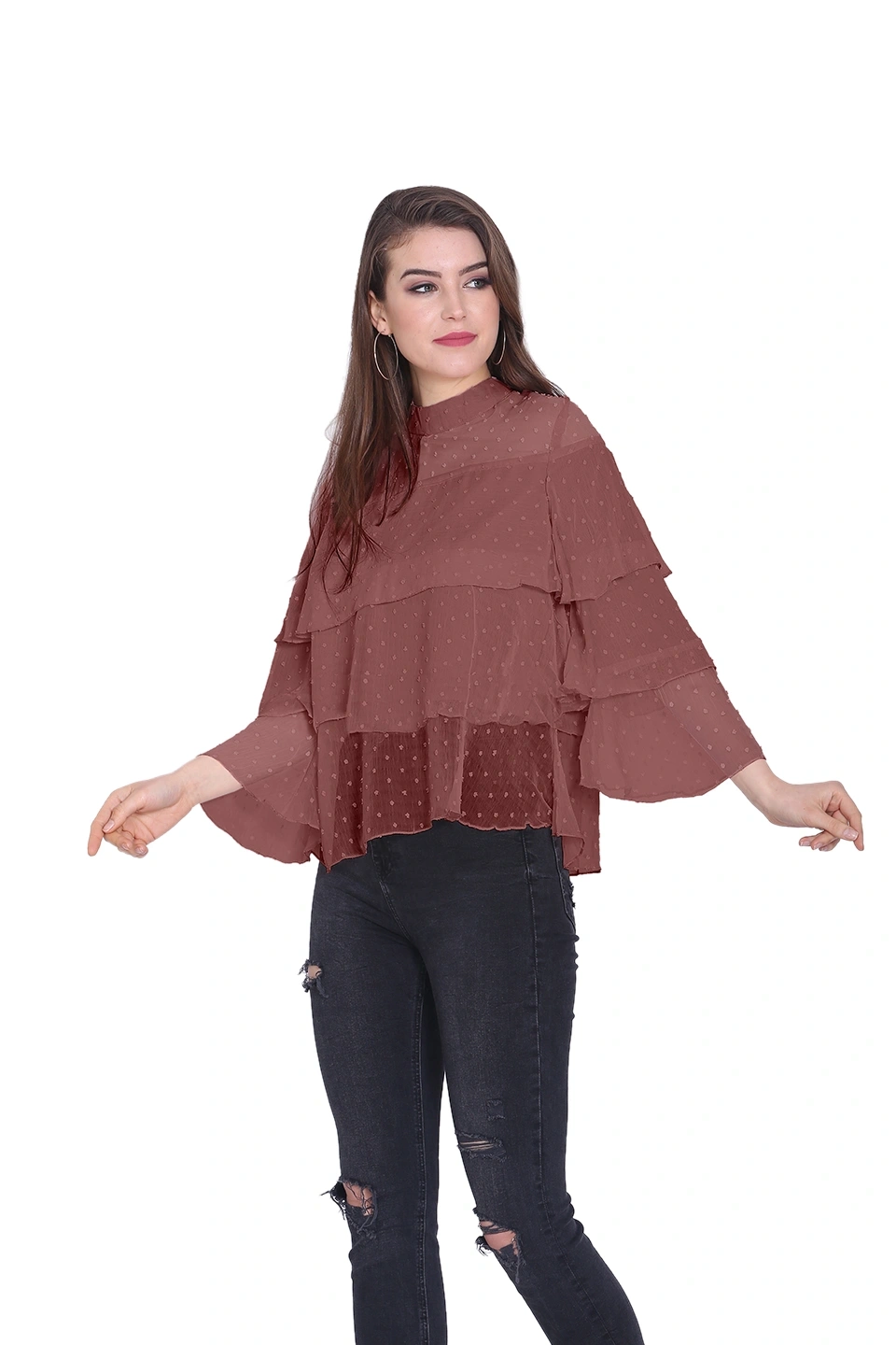 Valentino Ruffle Top-40 (L)-Brown-1