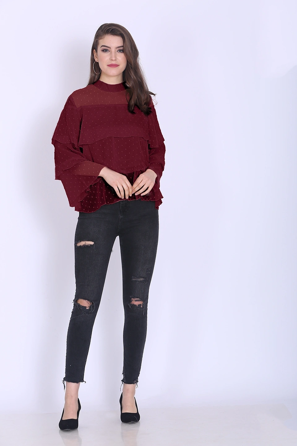 Valentino Ruffle Top-40 (L)-Maroon-4