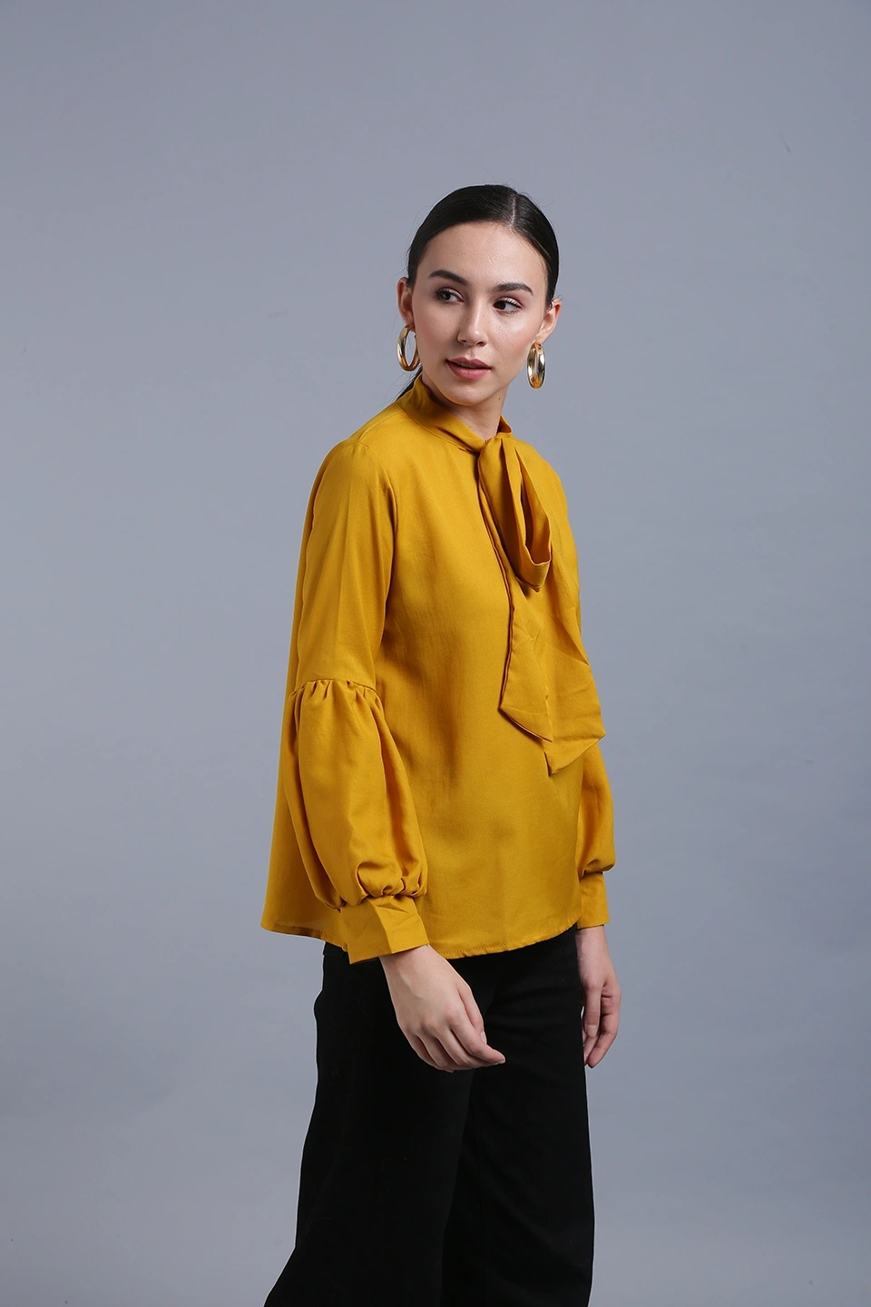 Puff Sleeve Top-Yellow 1-42 (XL)-1