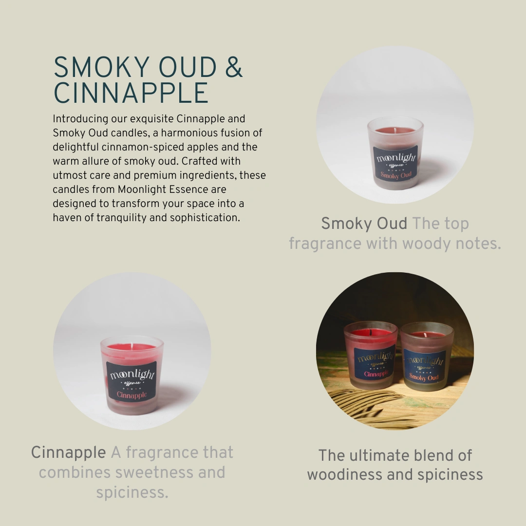 Moonlight Essence | Cinnapple and Smoky Oud | Beautiful candles | 20 hours each-3