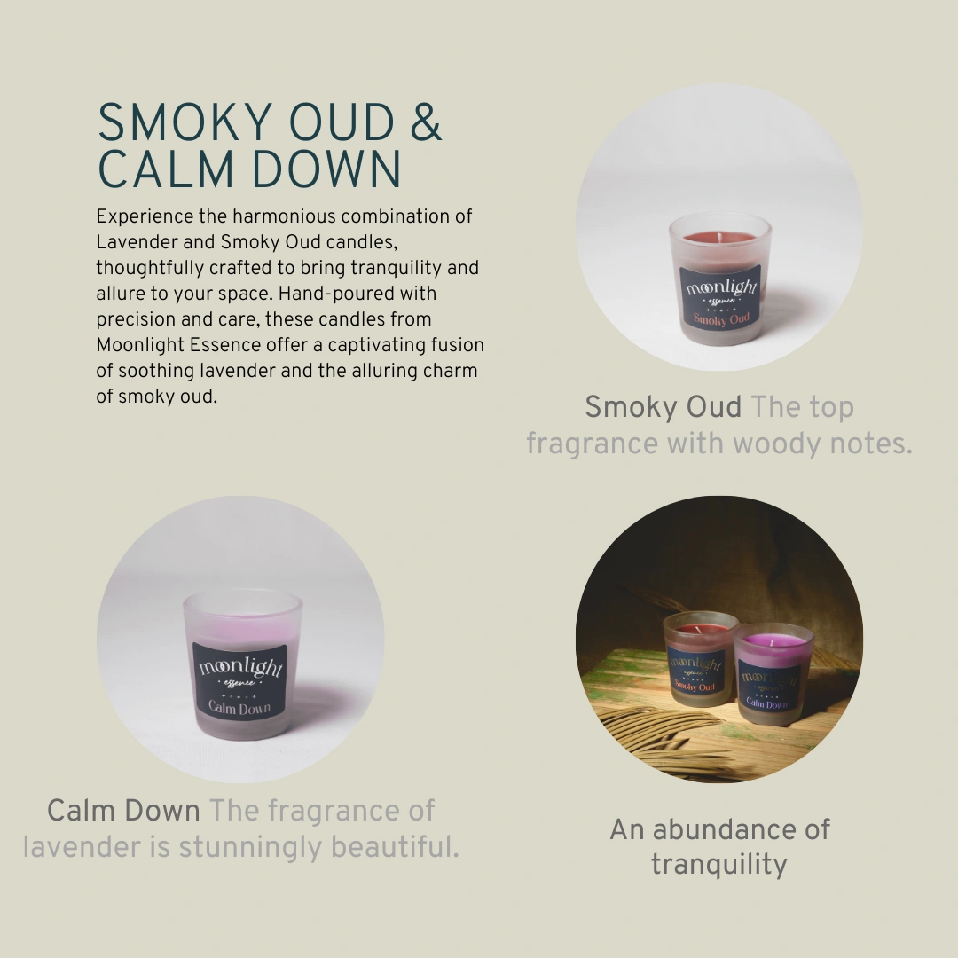 Moonlight Essence | Calm Down and Smoky Oud | Beautiful candles | 20 hours each-3