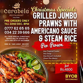 Grilled Jumbo Prawns with Americano Sauce & Steam Rice