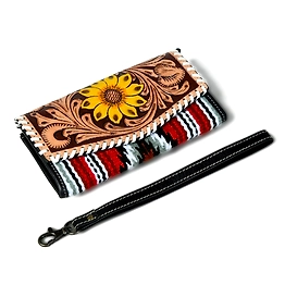 RahmanBag Sunflower Hand Tooling Wallet With Dari