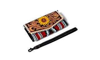 Sunflower Hand Tooling Wallet With Dari