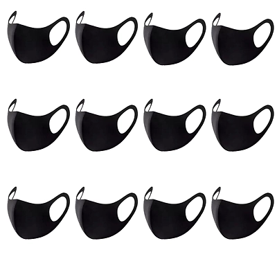 12 Pcs. Black Cloth Mask, Scuba Cotton Reuasble Anti Dust Pollution Masks Cloth Mask Cloth Mask