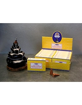 SATYA NAG CHAMPA SEVEN CHAKRA  BACKFLOW CONE 50DZN FULL CARTON