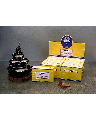 SATYA NAG CHAMPA SEVEN CHAKRA  BACKFLOW CONE 50DZN FULL CARTON-12385366