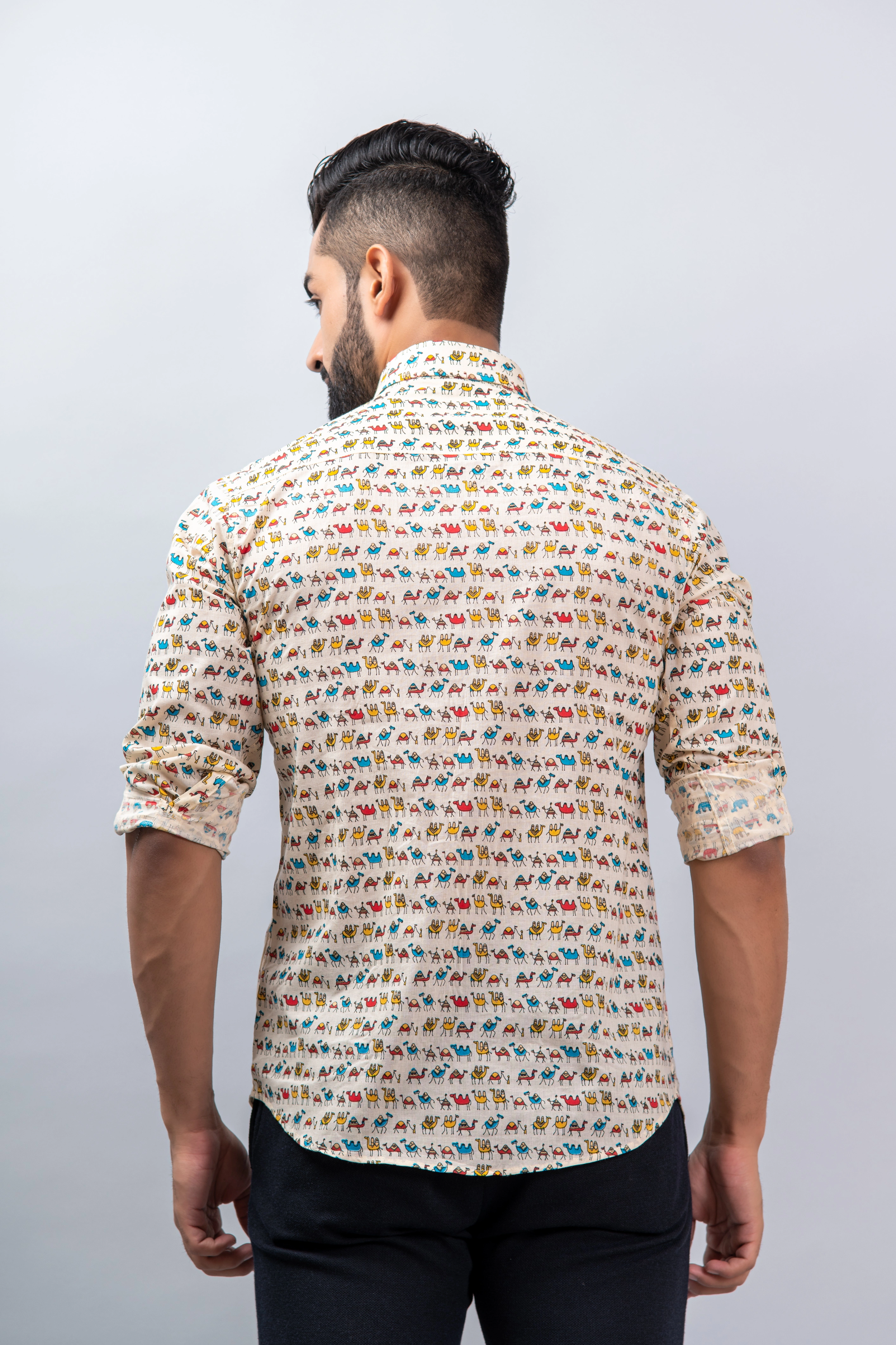 Multicolor Camel Print Cotton Shirt-S-2