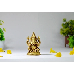 Brass Ganapathi Idol with Fruit Bowl and Mooshak