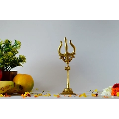 Brass Trishul, Trident Damru with Stand Brass