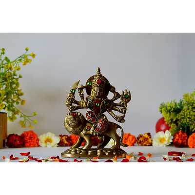 snovaz goddess durga brass idol sitting on lion