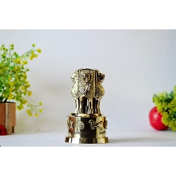 Brass Ashoka stambh Pillar 4 Indian Lion faces idol statue table showpiece