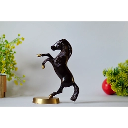 Brass Black Horse with Uplifted Legs Standing Horse Tableware Showpiece